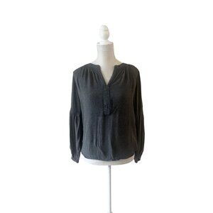 Loft S Gray Rayon Popover Blouse With Puff Sleeves - EUC